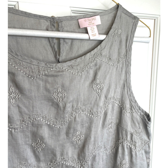 St. Tropez West Women’s Embroidered Linen Sleeveless Blouse Sz S Boho Lagenlook - Picture 12 of 14